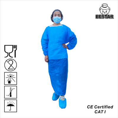 Niveau 1 AAMI PB70 CPE-Wegwerfisolierungs-Kleid mit elastischen Stulpen für chirurgisches