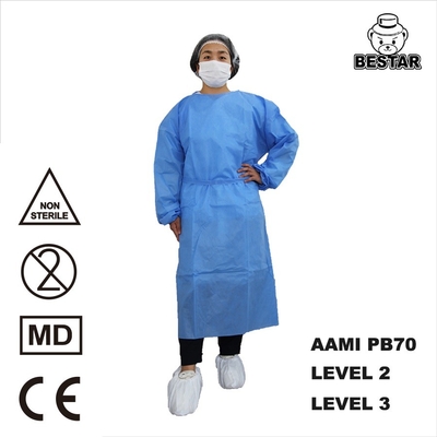SMS-Krankenhaus-langärmlige Wegwerfkleiderblaue Isolierungs-Kleider des NIVEAU-3 mit Stulpen